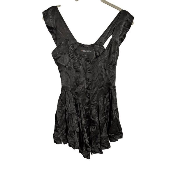 NEW Vanessa Mooney Elisabeth Romper Mini Dress Size XS Black Satin - Picture 4 of 7